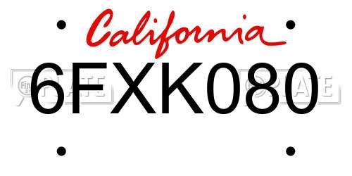 6FXK080 California License Plate