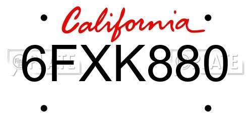6FXK880 California License Plate