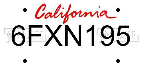 6FXN195 California License Plate