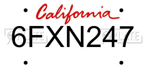 6FXN247 California License Plate