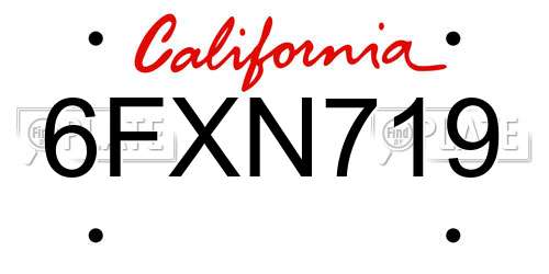 6FXN719 California License Plate