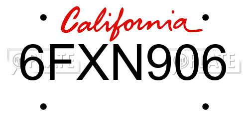 6FXN906 California License Plate