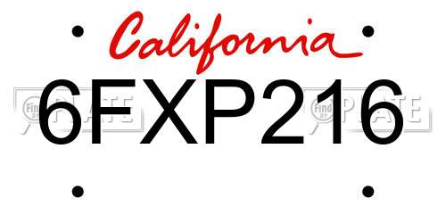 6FXP216 California License Plate