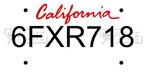 6FXR718 California License Plate