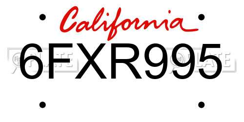 6FXR995 California License Plate