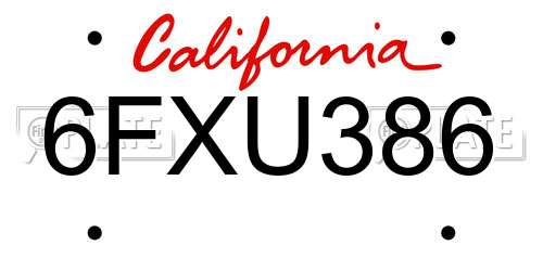 6FXU386 California License Plate