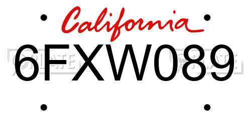 6FXW089 California License Plate