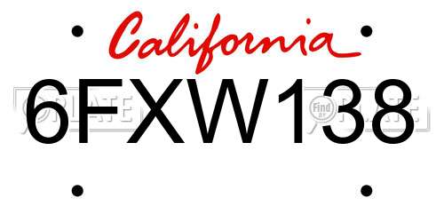6FXW138 California License Plate
