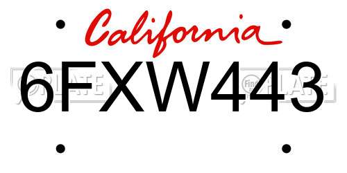 6FXW443 California License Plate
