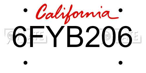 6FYB206 California License Plate