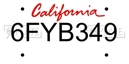 6FYB349 California License Plate