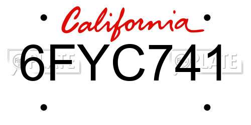 6FYC741 California License Plate