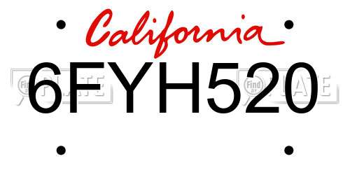 6FYH520 California License Plate