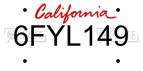 6FYL149 California License Plate