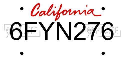 6FYN276 California License Plate
