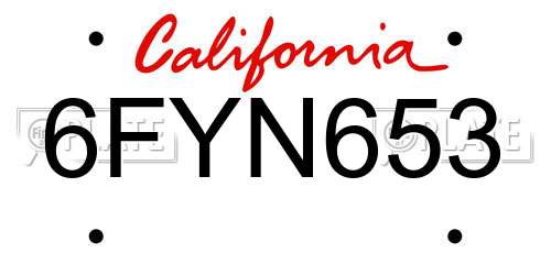 6FYN653 California License Plate