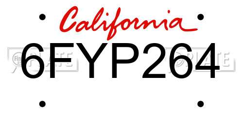 6FYP264 California License Plate