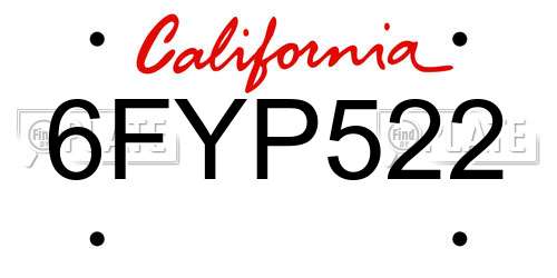 6FYP522 California License Plate
