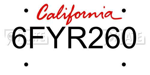 6FYR260 California License Plate