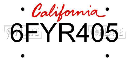 6FYR405 California License Plate