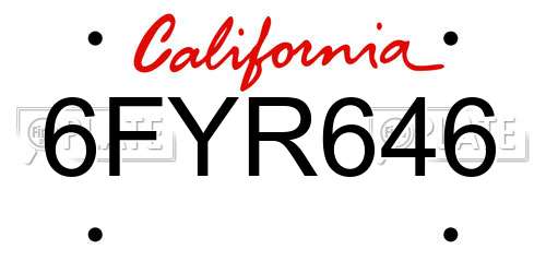 6FYR646 California License Plate