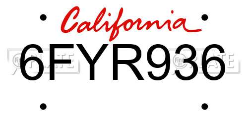 6FYR936 California License Plate