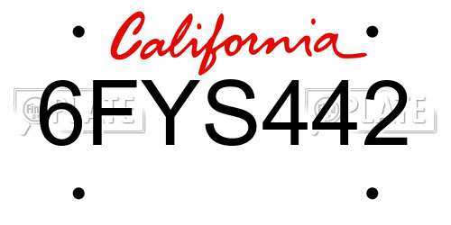 6FYS442 California License Plate