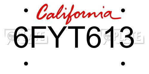 6FYT613 California License Plate