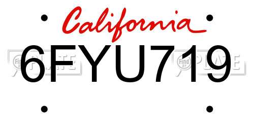 6FYU719 California License Plate