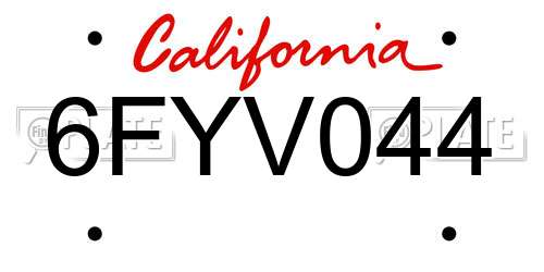6FYV044 California License Plate