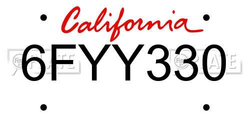 6FYY330 California License Plate
