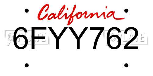 6FYY762 California License Plate