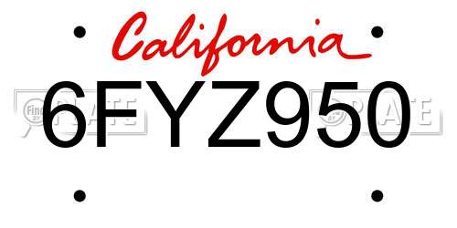 6FYZ950 California License Plate