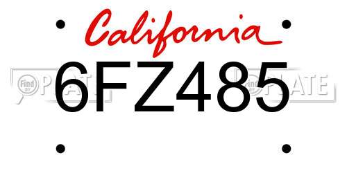 6FZ485 California License Plate