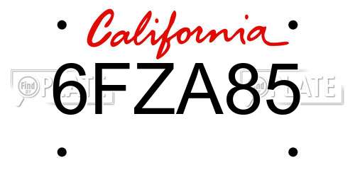 6FZA85 California License Plate