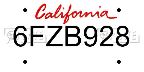6FZB928 California License Plate
