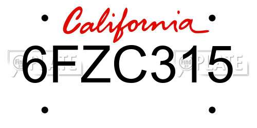 6FZC315 California License Plate