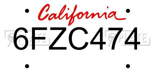 6FZC474 California License Plate