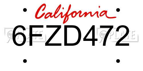 6FZD472 California License Plate