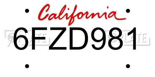 6FZD981 California License Plate