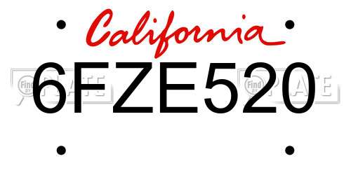 6FZE520 California License Plate