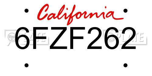 6FZF262 California License Plate