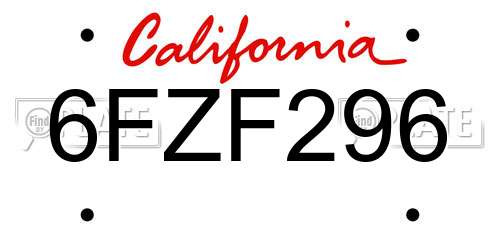 6FZF296 California License Plate