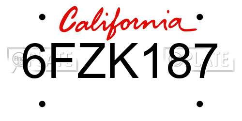 6FZK187 California License Plate