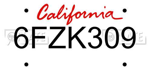6FZK309 California License Plate