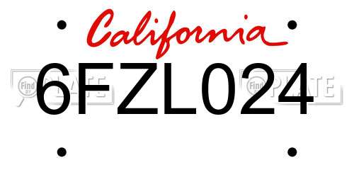 6FZL024 California License Plate