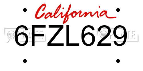 6FZL629 California License Plate