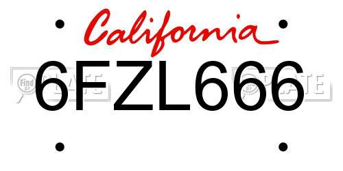 6FZL666 California License Plate
