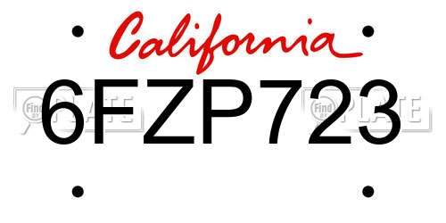 6FZP723 California License Plate
