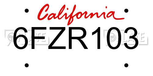 6FZR103 California License Plate